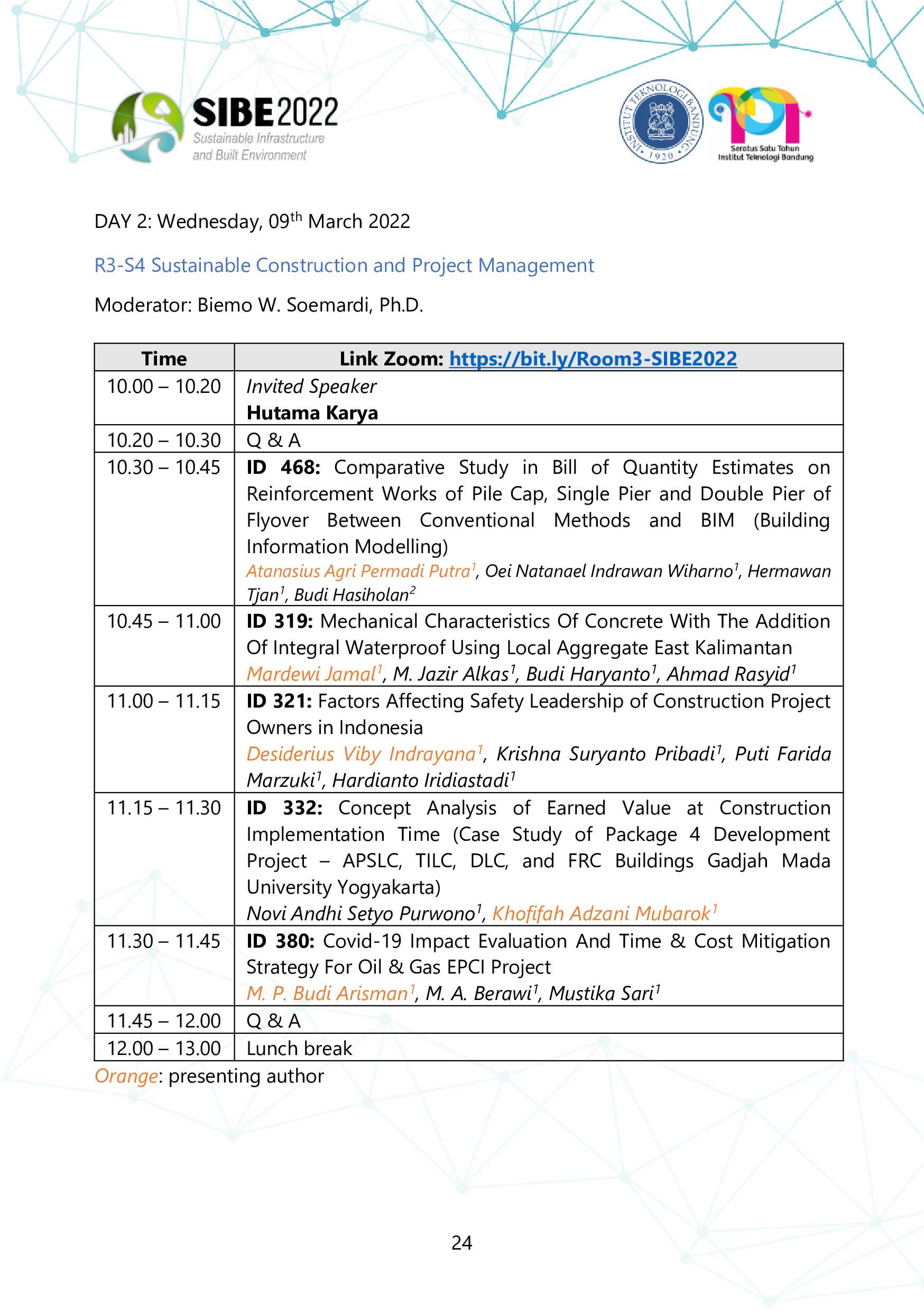 SIBE 2022 Program Schedule 8-9 March 2022-23